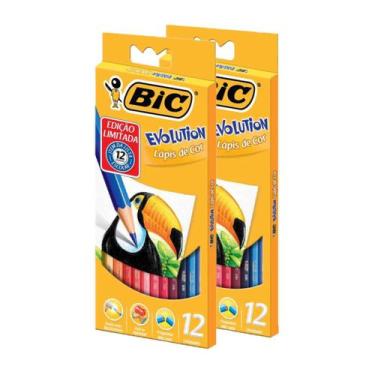 Imagem de Kit Lápis De Cor 12 Cores Bic Evolution Resistente Sextavado 2 Caixas