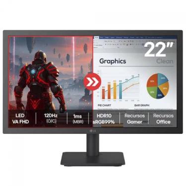 Imagem de Monitor LG 22 Pol, Full HD, 120Hz, 1ms, 99% sRGB, HDR10, HDMI/VGA, Pre