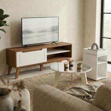 Imagem de Kit Sala de Estar Lotus Rack 60" Mesa de Centro Espelhada e Apoio Lateral MDF-MDP Off White Dkadidecor