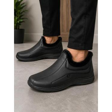 Imagem de Pantufa Pegada Masculina Preta com Pelinho, Preto, 38