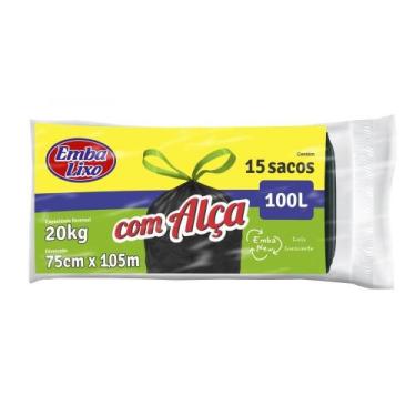 Imagem de Saco para lixo embalixo rolo com alca preto 100 litros 15x1