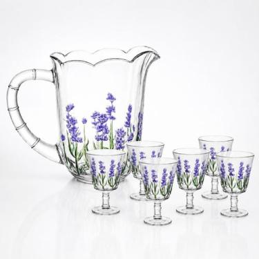 Imagem de Conjunto Jarra 1,5L com 6 Taças 240ml Vidro Cristal Lavanda - LYOR