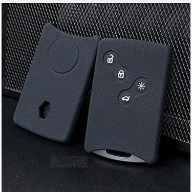 Imagem de YJADHU Capa de borracha de silicone para chave de carro Chave remota de 4 botões, adequada para Renault Clio Logan Megane 2 3 Koleos Scenic, preta