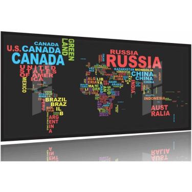 Imagem de Quadros Decorativos Mapa Mundi Moderno Colorido130x60 Moldura Preta 2x2