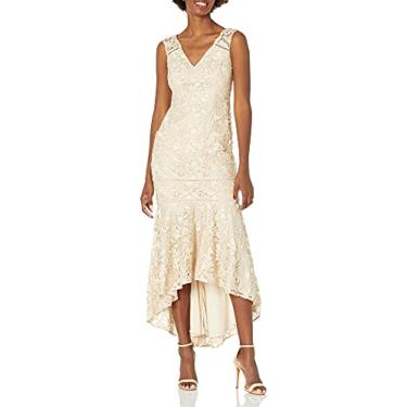 Imagem de Adrianna Papell Vestido longo feminino Gardenia Guipure com detalhes de acabamento, Champanhe, 38