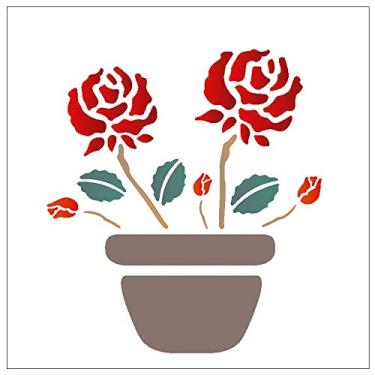 Imagem de Stencil de Acetato para Pintura OPA Simples 14 x 14 cm - 1003 Vaso Com Rosas