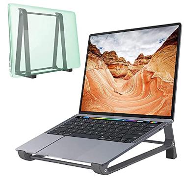 Imagem de Suporte de laptop 2 em 1 para mesa, suporte de laptop Riser, suporte vertical de alumínio para notebook compatível com MacBook Air/Pro Dell HP Lenovo, mais laptops de 10 a 17 polegadas, cinza