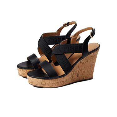 Imagem de Tommy Hilfiger Kezno - Sandália Feminina Casual, Wedge, Bordado, Couro Sintético, Cortiça, Mulheres, Casuais, Aniversário, Festa de Verão