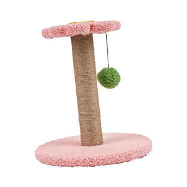 Imagem de Pós arranhador de gato brinquedos interativos arranhador prateleira central de atividades com bolas almofada de arranhão de sisal para jogar treinamento exercício moagem garra, flor rosa