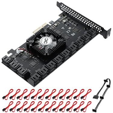 Imagem de Mzhou Placa de expansão PCIe SATA III de 24 portas (chipset ASM1064*6+1812) - Adaptador SATA 6Gbps de 24 Gbps para armazenamento JBOD/Enterprise - Não RAID | Inclui suporte plano | Suporta Windows