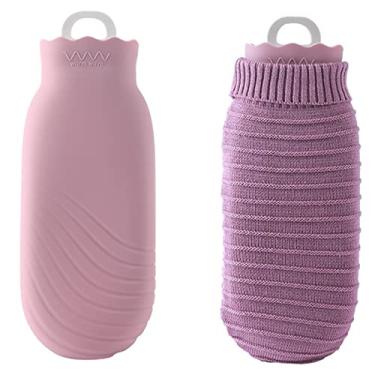 Imagem de Garrafa de água quente com capa de malha macia grande bolsa de água quente clássica livre de BPA para pescoço, dor no ombro e aquecedor de pés de mão, cólicas menstruais, compressa quente e terapia fria, roxo, 240ml