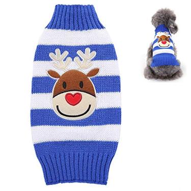 Imagem de Yajun Suéter de Natal para cães roupas para animais de estimação bonito casaco de festa quente moda de inverno cães suéter roupas de gato macio, azul, G