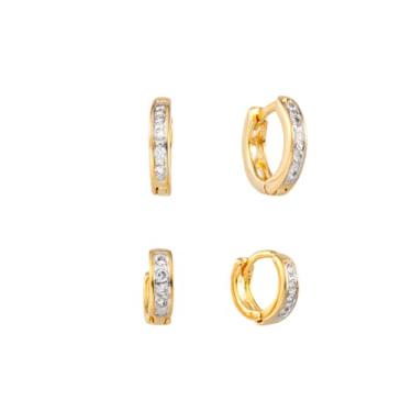 Imagem de Kit Com 2 Argolas 1 E 2 Furo Banhadas 18k Pedras De Zirconia