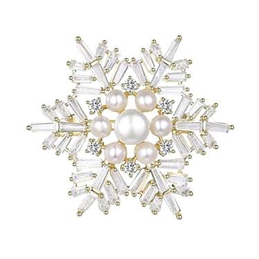 Imagem de KIZQYN Broche feminino personalizado broche de floco de neve delicado broche feminino casaco terno broche acessório broche de pérola de água doce acessório de fantasia