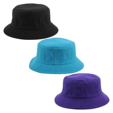 Imagem de Kit 3 Chapeu Bucket Hat Liso Unissex Preto, Azul E Roxo - Odell Vendas