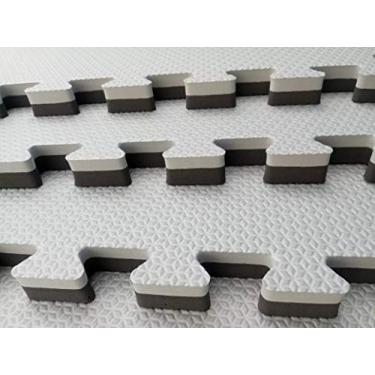 Imagem de Kit 4 Tatames Tapetes EVA Dupla Face Preto e Cinza 50x50x3cm