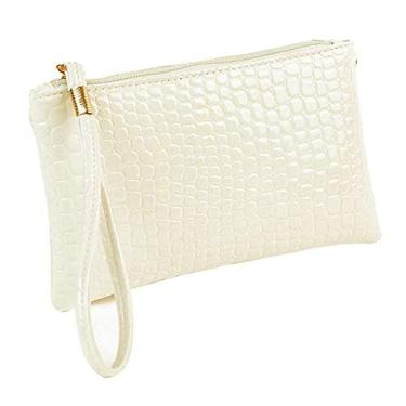 Imagem de Bolsa de cosméticos de couro pequena para mulheres, carteira de couro de crocodilo, bolsa de mão, bolsa de moedas, bolsa de cosméticos, Branco