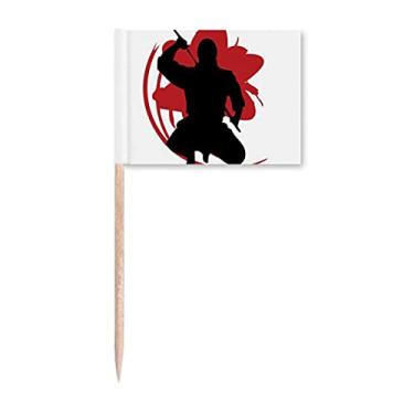 Imagem de Bandeira de palito de dente com ilustração do contorno do Japão Sakura Topper Decoração de festa