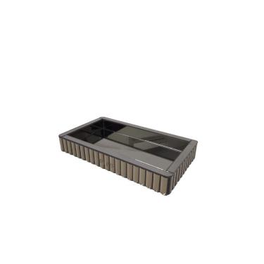 Imagem de Bandeja Decorativa Retangular de Vidro Fumê 40cm