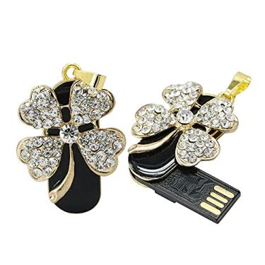 Imagem de Pen Drive USB em forma de colar de 64 GB, pen drives USB 2.0, disco USB 2.0, armazenamento de data, disco com zíper, pen drive USB (trevo de quatro folhas dourado)