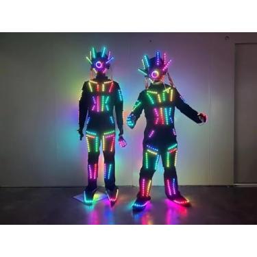 Imagem de Earthradius Full Color Smart Pixels LED Robot Suit Costume Festival LED Lights Luminous Jacket Stage Dance Performance (Multi Color, XL)