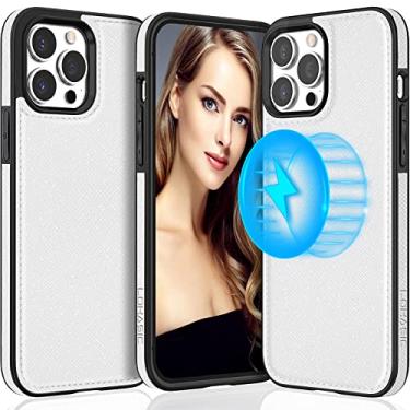 Imagem de LOHASIC Capa de telefone para iPhone 14 Pro, ímã forte compatível com Mag-Safe, Stitch vintage couro PU mulheres meninas, amortecedor protetor antiderrapante, 6,1 polegadas, 5G, 2022 - branco