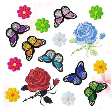 Imagem de Operitacx 16 Peças Fragmento ferro borboleta em remendos jeans coloridos ferro floral em patches patch para jeans canteiro de flores remendo colorido rosas adesivo de chapéu