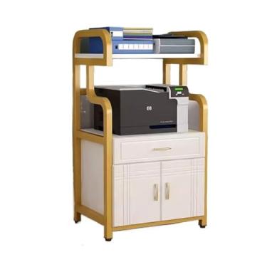 Imagem de GRFIT Suporte de impressora de escritório prateleira de ferro prateleira de sala de estar mesa de chão organizador de estante levantada simples impressora de mesa (cor: branco, tamanho: 4 camadas)