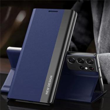 Imagem de Capa magnética de couro flip para Samsung Galaxy S23 Ultra S22 S21 S20 FE S10 S9 S8 Plus Note 20 Capa dura de proteção total, azul, para Samsung S23 Plus
