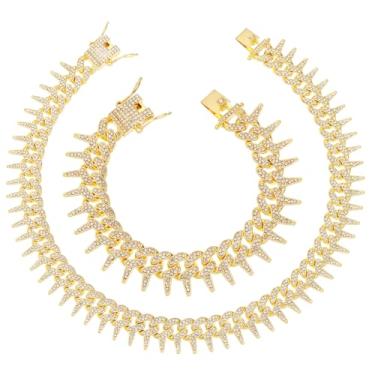 Imagem de HH BLING EMPIRE Conjunto masculino de colar e pulseira de elos cubanos, banhado a ouro, prata, diamante, Miami cubano, corrente de elos cubanos, joias hip hop, 24", Zinco, diamante falso