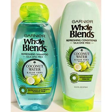 Imagem de Garnier Whole Blends Haircare - Água de coco e Aloe Vera - Conjunto refrescante de shampoo e condicionador - Peso líquido 12,5 FL OZ (370 ml) por frasco - Um conjunto