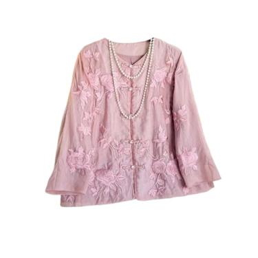 Imagem de Blusa feminina com bordado primavera verão blusa feminina solta chá zen, rosa, G