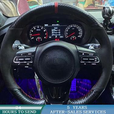 Imagem de JEZOE Cobertura de volante de carro personalizada costurada à mão de fibra de carbono, para Kia Stinger 2017-2020 acessórios interiores do carro