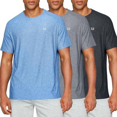 Imagem de Camiseta masculina de manga curta com gola redonda leve para treino, atlética, casual, Pacote com 3: Carbono mesclado/azul/cinza, XXG