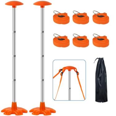 Imagem de Pacote com 2 bastões de suporte para capa de barco com base de borracha antiderrapante estável, sistema de suporte de cobertura de barco de aço inoxidável com 3 alças, hastes de cobertura de barco com 4 estágios de extensão de 40,6 a 159 cm - laranja
