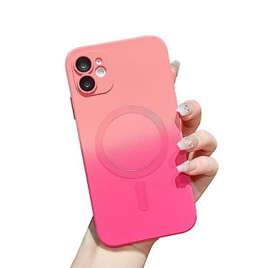 Imagem de Owncase Capa de silicone magnética para iPhone 11 [funciona com Magsafe] Capa protetora de lente de câmera completa TPU macio gradiente cor anti-queda anti-arranhões à prova de choque capa para telefone para mulheres meninas, rosa vermelho