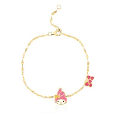 Imagem de Hello Kitty Pulseira feminina Sanrio e Frieends 16,5 cm + 2,5 cm licença oficial, pulseira banhada a ouro, 7.5, Prata esterlina, Sem Pedra Preciosa