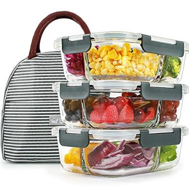 Imagem de DAS TRUST 3 Pack Bento Box Glass Meal Prep Container 3 Compartment Glass Food Storage Containers with Lids Meal Prep Bowls Lunch Box for Oven