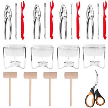 Imagem de O conjunto de ferramentas Artcome com 31 peças de frutos do mar inclui 4 garfos de caranguejo lagosta, 4 conchas de lagosta, 4 aquecedores de manteiga, 4 marretas de caranguejo lagosta, 1 tesoura de frutos do mar e 10 velas de chá