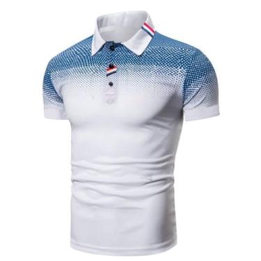 Imagem de Legou Camiseta masculina polo de verão slim fit estampada manga curta atlética golfe tênis, Branco, P