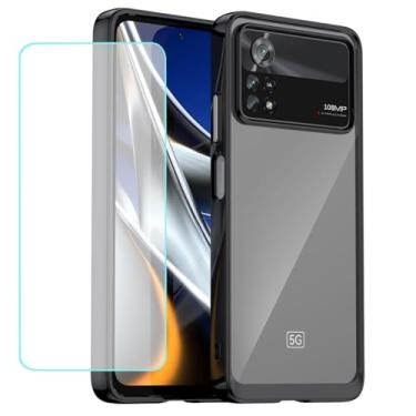 Imagem de Wanyuexes Capa para Poco X4 Pro 5G, 2201116PG com protetor de tela de vidro temperado, antiamarelamento, parte traseira rígida transparente de policarbonato e capa protetora de TPU para Xiaomi Poco X4