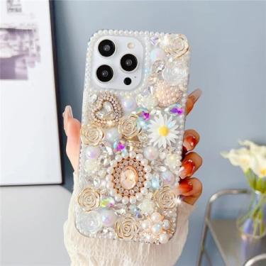 Imagem de Capa de telefone garrafa com strass flor rosa para iphone 15 14 pro max 13 12 11 x xr xs 8 plus, branco, para iphone 15 pro