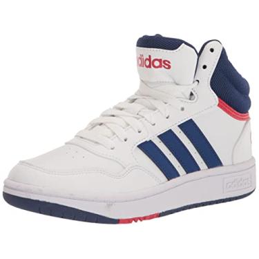 Imagem de adidas Tênis de basquete unissex infantil Hoops 3.0 Mid, Branco/azul vitória/melhor escarlate, 17