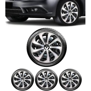 Imagem de Jogo 4 Calotas Velox Preto/Prata aro 14 RLT Sandero Logan Clio Megane Fluence Symbol