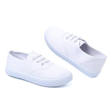 Imagem de Tênis infantil branco de lona, sem cadarço, leve, confortável, casual, adequado para a pele para meninos e meninas, Branco/cadarço, 13 Little Kid