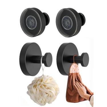 Imagem de 4 PCS Suction Cup Hooks for Shower,Luxe Grip No Drill Hooks,Removable Reusable Stainless Steel Bath Towel Hooks,Suction Hooks for Bathroom Kitchen,Max Load 10KG/22lb (Black)