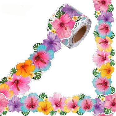 Imagem de Borda de boletim de flores de 1,8 m com bordas florais coloridas decoração de boletim de sala de aula para parede de fotos, mesa, janelas, portas, armários, salas de aula, decoração escolar em casa