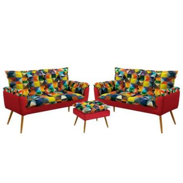 Imagem de 2 Namoradeiras Beta com Puff Lunar F-015 Sued Estampado Colorido com S