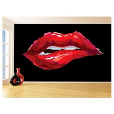 Imagem de Papel De Parede 3D Arte Boca Beijo Lábios Sexy 3,5M Tra169 - Você Deco