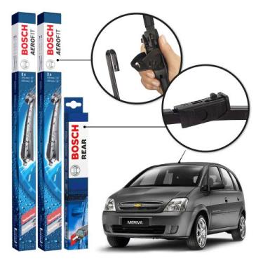 Imagem de Kit 3 Palhetas Dianteiras + Traseira Original Bosch Chevrolet Meriva 2